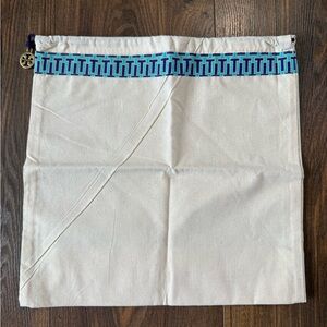 Tory Burch Cream Canvas Dust Bag with Blue Trim and Gold Charm
